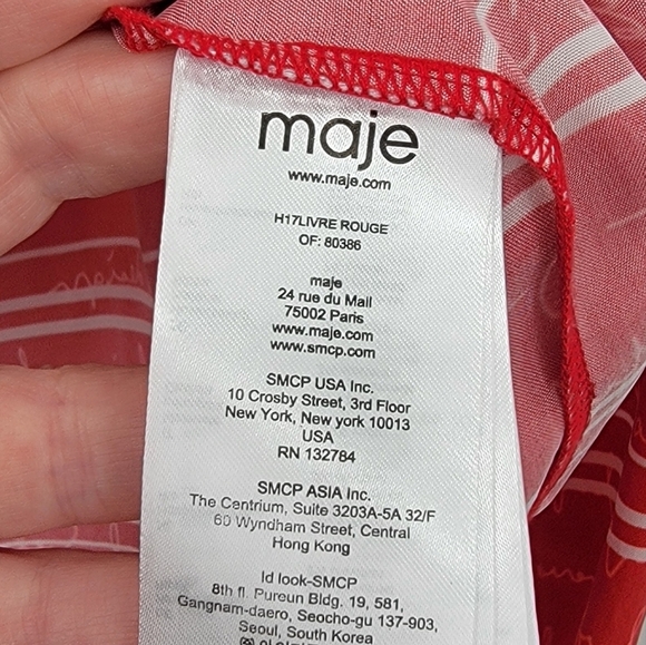 Maje Womens Medium Red White Stripe Split Back Star Snap Long Sleeve Blouse - Picture 8 of 16